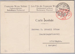 Schweiz Firmenfreistempel 1927-06-13 Solothurn "P10P #403" Postkarte Nach Oftringen - Postage Meters