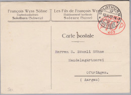 Schweiz Firmenfreistempel 1927-06-13 Solothurn "P10P #403" Postkarte Nach Oftringen - Affranchissements Mécaniques