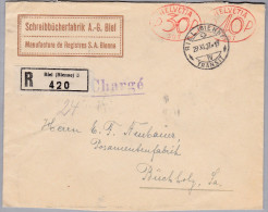 Schweiz Firmenfreistempel 1927-11-29 Biel  "P30P+P40P #307"  R-Brief Schreibbücherfabrik - Frankiermaschinen (FraMA)