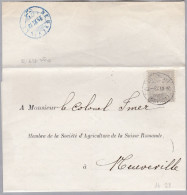 Heimat BE NEUVEVILLE 1873-11-25 Blau Als Ankunfts Stempel Auf Faltbrief Aus Lausanne - Briefe U. Dokumente