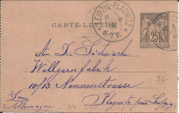 1888 - CARTE-LETTRE ENTIER POSTAL SAGE De CLICHY Pour LEIPZIG - Tarjetas Cartas