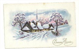 Bonne Année. Village Et église Dans La Neige. Signée Roger Levasseur. Rhamel Paris - Levasseur, Roger