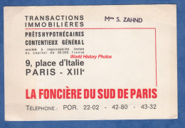 Carte Ancienne - PARIS 13e - La Fonciére Du Sud De Paris - Mme S. ZAHND - 9 Place D'Italie - Distretto: 13