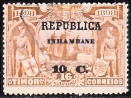 INHAMBANE - 1913, 4º Centº Descbª Cam. Marít. Para A índia.(Sobre Selos De Timor) 10 C. S/ 16 A.    (o)  MUNDIFIL Nº 69 - Inhambane