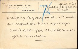 Briefkaart - Post Card Birmingham - Pub Reclame Theo Brooker & C° - 1903 - Stamped Stationery, Airletters & Aerogrammes