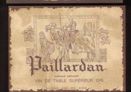 Etiquette De Vin De Table  -   Paillardan  -  Ets Skalli Paris Sète Rouen  - Thème Chevalier Cheval - Pferde