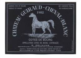 Etiquette De Vin  Côtes De Bourg  -  Chateau Guiraud  Cheval Blanc -  Thème Cheval - Pferde