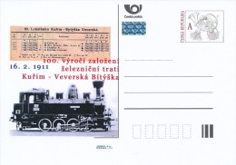 Czech Rep. / Postal Stat. (Pre2011/07) 100 Anniversary Of The Railway Line Kurim - Veverska Bityska (1911-2011) - Ansichtskarten