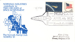 SPACE - USA- 1981- NORWALK INDUSTRIES 2 DECADES  OF SPACE   COVER  WITH  NORPEX    POSTMARK - Etats-Unis