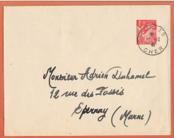 Lettre Entier Postal 1f Iris Bourges1941 Destination Epernay - Enveloppes Types Et TSC (avant 1995)