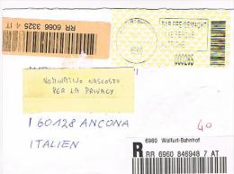 AUSTRIA - STORIA POSTALE - 2003 RACCOMANDATA DA WOLFURT X ITALIA CON AFFRANCATURA MECCANICA  - RIF.1558 - Storia Postale