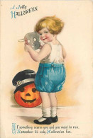 230935-Halloween, Wolf No 1-1, Quip Series, Ellen Clapsaddle, Boy Putting On Mask, Jack O Lantern With Black Hat - Halloween