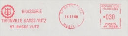 FRANCE :1968: Red Postal Metermark On Fragment :  ##Brasserie THIONVILLE BASSE-YUTZ## : BIER,BIÈRE,BEER, - Bières