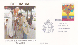 Vatican City 1986 Pope Visit Colombia,Tumaco, Souvenir Cover - Covers & Documents