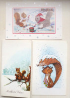 CP LOT 3X Litho 1x Relief Double Feuillet Illustrateur 1x Patton Theme Ecureuil Tambour Noisette Sous Flocons Neige - Colecciones Y Lotes