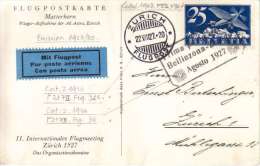 Meting De Zurich 1927--(legere Ondulation De La Carte) - Erst- U. Sonderflugbriefe