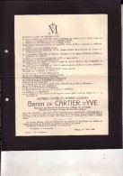 LA PLANTE NAMUR YVES-GOMEZEE Alfred Baron De Cartier D'Yve 1857-1926 Faire-part Mortuaire Noblesse - Esquela