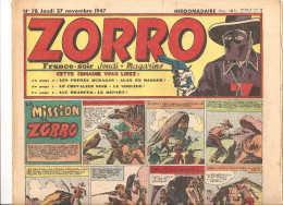 Zorro Hebdomadaire N°78 Du Jeudi 27 Novembre 1947 La Mission De Zorro - Zorro