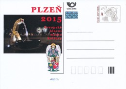 Czech Rep. / Postal Stat. (Pre2011/53) European Capital Of Culture PLZEN 2015, Square - Fountain (greyhound) - Postkaarten