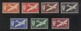 NEW CALEDONIA 1942 FREE FRENCH PLANES AIRMAIL DEFINITIVE ISSUE SET OF 7 LHM AIRPLANE AIRCRAFT - Neufs