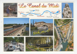 {36891} Le Canal Du Midi , Carte Et Multivues ; Bateaux , Péniches , Pont , Vue Aérienne - Cartes Géographiques