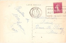 3002 NICE Carte Postale 20 C Semeuse Yv 190 Ob Méca Grand Prix Automobile 18 AOUT 1935 Dreyfus NIC210 - Cartas & Documentos