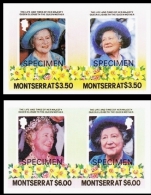 MONTSERRAT 1985. Queen Mother $3.50/$6 IMPERF Se-tenant Pairs 4 Stamps (from Sheetlets)  [spécimen,Muster,muestra,saggio - Montserrat