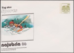 Allemagne 1986. Privatganzsache, Entier Postal Timbré Sur Commande. Najuba´86. BD, Journée Des Sports, Kayak - Canoa