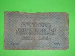 R!,Czechoslovakia,Republika Ceskoslovenska,1 Koruna,egy Korona,eine Krone,banknote,paper Money,bill,geld,vintage - Czechoslovakia