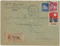 N°47+82 + Vignette Tuberculose  Sur Lettre Rec. De Blida Du 24-12-27 Pour Amiens - Lettres & Documents