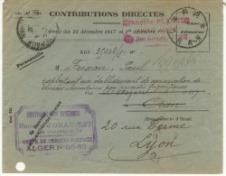 Enveloppe "contributions Directes" Datée Du23-4-30 D'Oran Pour Lyon - Lettres & Documents