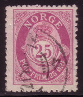 NORVEGE - N°28 OBLITERE - 25 ORE LILAS - COTE 150€ - SIGNATURE AU VERSO. - Oblitérés