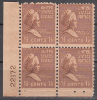 United States   Scott No. 805   Mnh   Year  1938    Plate No. Block - Ungebraucht