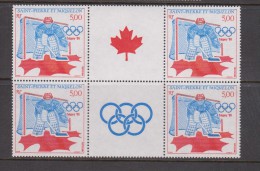 St Pierre & Miquelon 1988 Calgary Winter Olympic Games Gutter Block Of 4 With 2 Labels - Ungebraucht