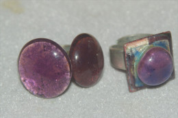 LOT De 2 BAGUES Anciennes RETRO PIERRES VIOLET ROSE - Rings