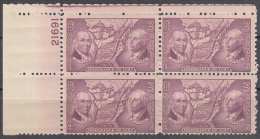 United States    Scott No  795    Mnh   Year  1937    Plate Number Block - Ungebraucht