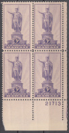 United States    Scott No  799    Mnh   Year  1937    Plate Number Block - Ungebraucht