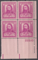 United States    Scott No  866      Mnh   Year  1940    Plate Number Block - Ungebraucht