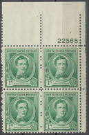 United States    Scott No  879     Mnh   Year  1940    Plate Number Block - Ungebraucht