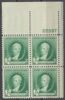 United States    Scott No  884     Mnh   Year  1940    Plate Number Block - Ungebraucht