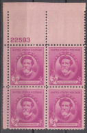 United States    Scott No  886     Mnh   Year  1940    Plate Number Block - Ungebraucht