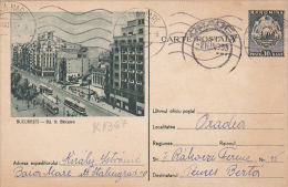 2469A  TRAMWAYS,THE N.BALCESCU AVENUE-BUCURESTI POSTCARD POSTAL STATIONERY CIRCULATED 1958 - Tranvie