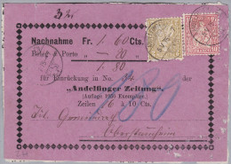 Heimat ZH ANDELFINGEN 1875-05-05 Auf Nachnahmen Zettel "Andelfinger Zeitung" Mit 2+10Rp. Sitzende - Briefe U. Dokumente