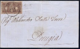 Toscana Gov. Prov. Lettera Per Perugia Affrancata Con Coppia Del 10 Cent. Firma A.Diena - Toskana