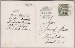 Heimat ZH RÜTI Bahnwagenvermerk 1908-04-16 Ambulant Nr.36 L2346 Auf AK - Bahnwesen