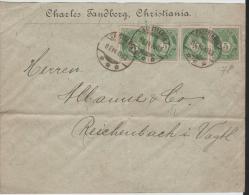 Nor019 / NORWEGEN -  Posthorn-Ausgabe 1899, 5 Öre (4 X) Nach Deutschland 1900 Ex Christiania - Cartas & Documentos