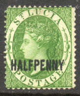 St Lucia 1882 - Halfpenny  Green Wmk Crown CA VLHM SG25 Cat £38 As HM SG2020 - See Scans/description Below - St.Lucia (...-1978)