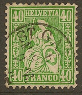 SWITZERLAND 1862 40c Green Helvetia SG 58 U #KG133 - Gebraucht
