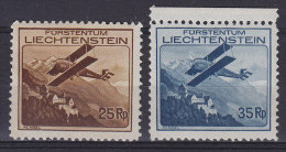 Liechtenstein 1930 Mi. 110-111   20 Rp & 35 Rp Flugzeug über Landschaften 100 € MH* (2 Scans) - Aéreo