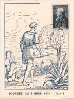 TUNISIE 365 FDC Premier Jour Carte Illustrée Journée Du Timbre 1954 TUNIS La Valette Garcin - Briefe U. Dokumente